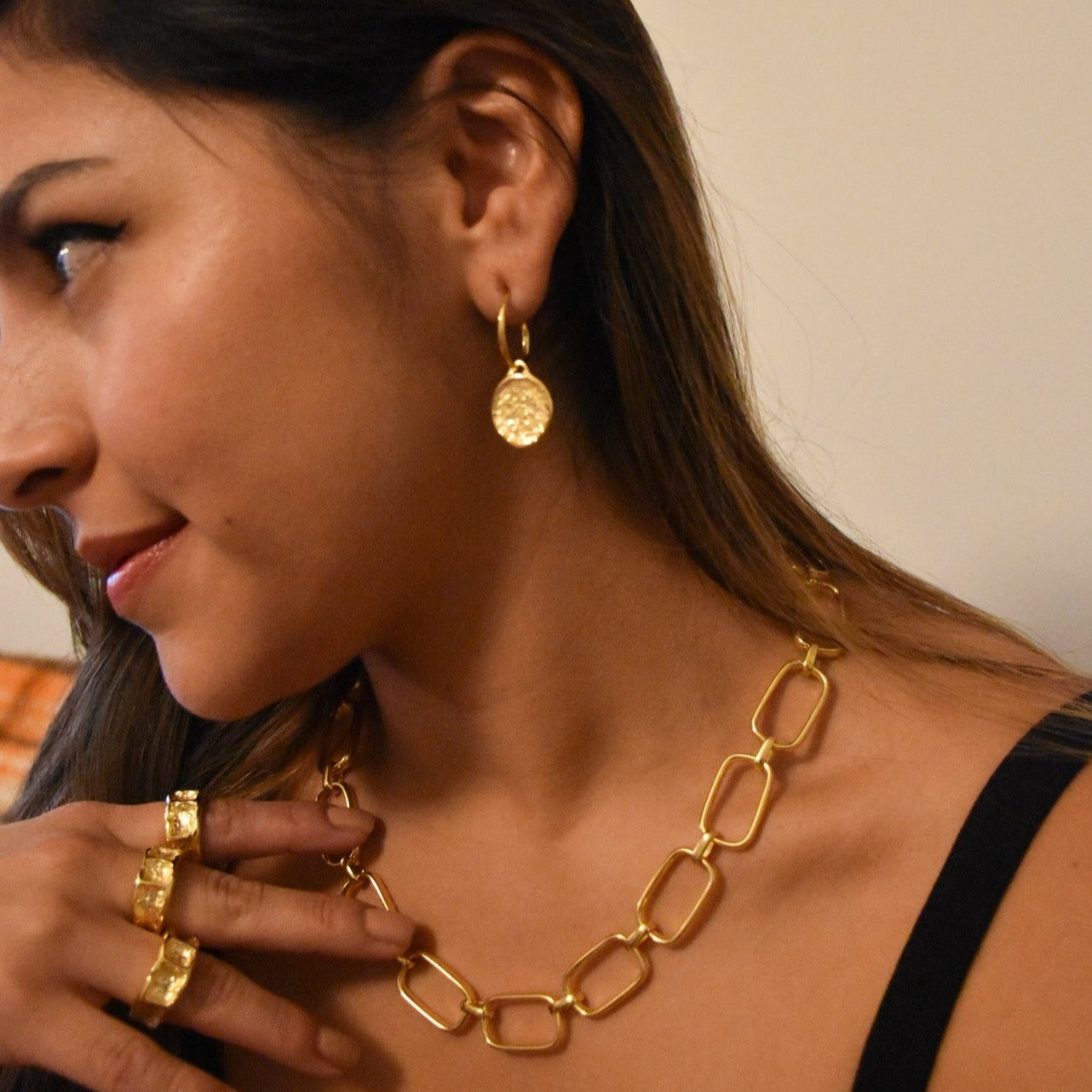 Amalia Gold Charm Hoops